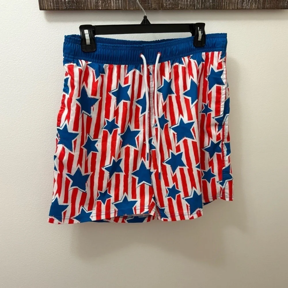 Way To Celebrate Men's Patriotic Americana Print Swim Trunks Sz medium